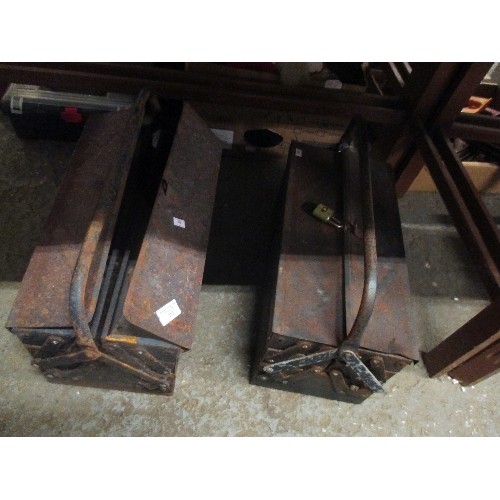 203 - TWO METAL CANTILEVER TOOL BOXES WITH TOOLS, SCREWDRIVERS ETC