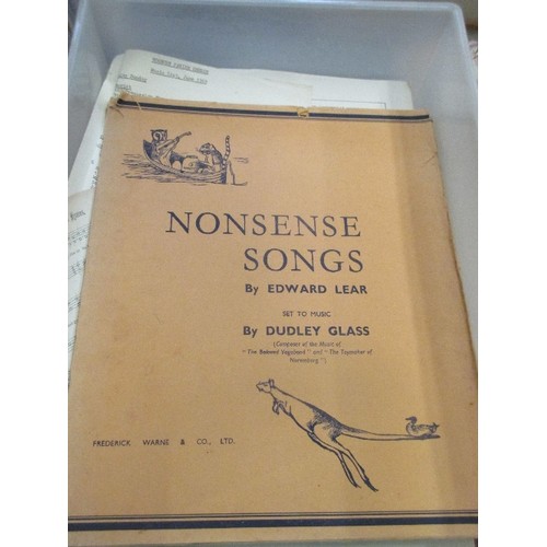 257 - BOX OF SHEET MUSIC INCLUDING NONSENSE SONGS BY EDWARD LEAR WITH ILLUSTRATIONS PUBLISHED BY FREDERICK... 