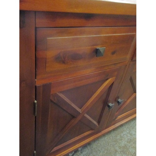 252 - DARK WOOD SIDEBOARD THE CUPBOARD DOORS WITH CROSS PANEL DESIGN - 150CM X 45CM X 84CM