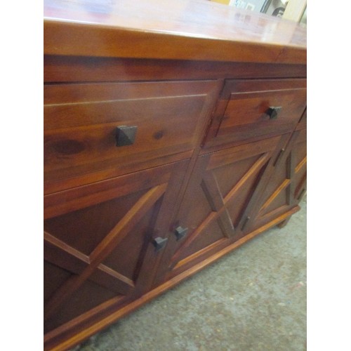 252 - DARK WOOD SIDEBOARD THE CUPBOARD DOORS WITH CROSS PANEL DESIGN - 150CM X 45CM X 84CM