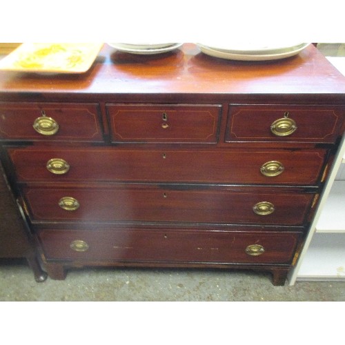 260 - 19TH CENTURY MAHOGANY CHEST OF THREE OVER THREE DRAWERS WITH BOXWOOD STRINGING TO DRAWER FRONTS