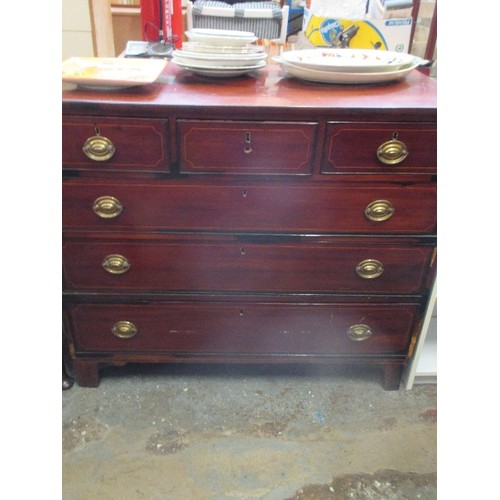 260 - 19TH CENTURY MAHOGANY CHEST OF THREE OVER THREE DRAWERS WITH BOXWOOD STRINGING TO DRAWER FRONTS