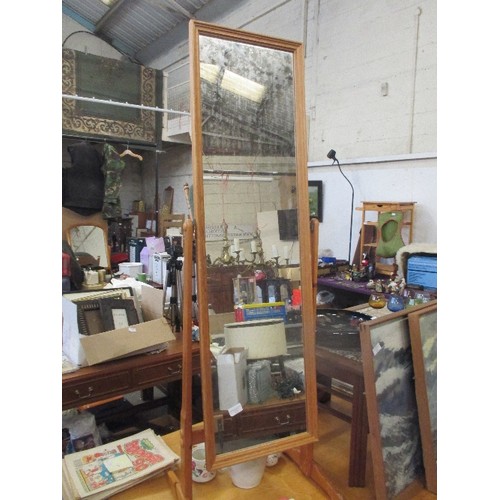 222 - PINE FRAMED FLOOR STANDING CHEVAL MIRROR - 138CM