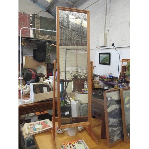 222 - PINE FRAMED FLOOR STANDING CHEVAL MIRROR - 138CM