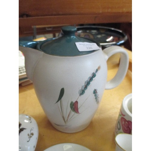 220 - CHINA COLLECTION INC DENBY GREENWHEAT COFFEE POT, POOLE JAM POT, DOULTON, WORCESTER ETC