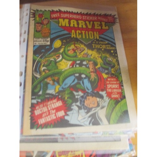 218 - QUANTITY OF VINTAGE ACTION COMICS INC MARVEL, SPIDER MAN WEEKLY, THE SUPER HEROES ETC