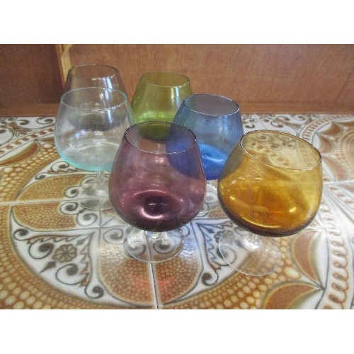 215 - POLYCHROME SET OF SMALL BRANDY GLASSES