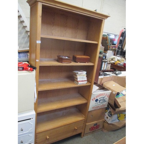 284 - OAK BOOKCASE  WITH FOUR ADJUSTABLE SHELVES AND DRAWER BELOW