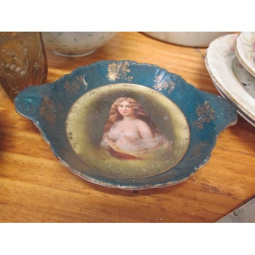 276 - MIXED VINTAGE LOT INC A CONTINENTAL PORCELAIN DISH WITH PORTRAIT  OF A LADY, CHINESE RICE BOWLS, ROL... 