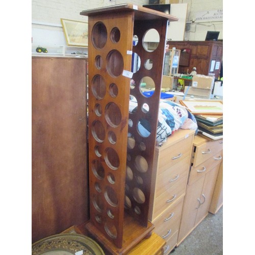 296 - UNUSUAL WOODEN TALL WINE BOTTLE RACK