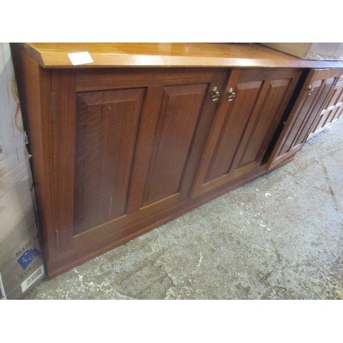 295 - LATE 20TH CENTURY TEAK SIDEBOARD WITH PANELLED DOORS - 150CM X 46CM X 60CM