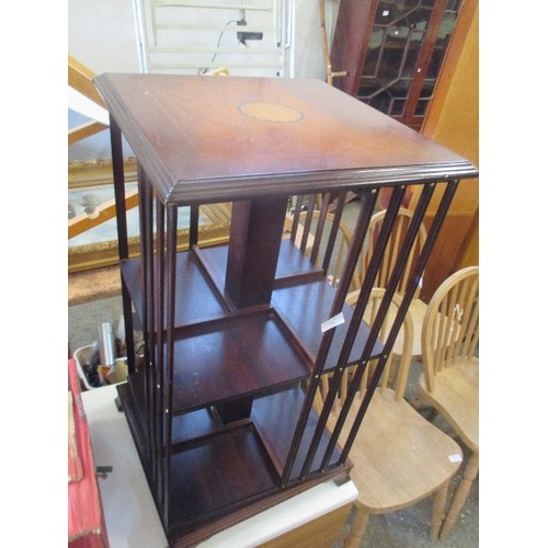 316 - EDWARDIAN STYLE MAHOGANY REVOLVING BOOKCASE WITH  INLAY TO TOP