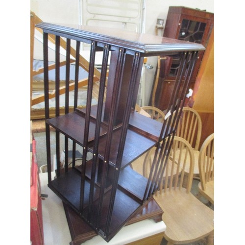 316 - EDWARDIAN STYLE MAHOGANY REVOLVING BOOKCASE WITH  INLAY TO TOP