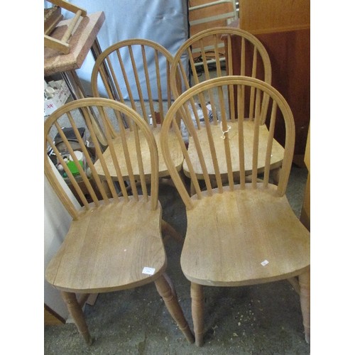 318 - SET OF FOUR WELL MADE SOLID WOOD WINDSOR DINING CHAIRS WITH CRINOLINE CROSS STRETCHERS