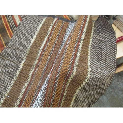 321 - A RETRO RUG AND RETRO FABRIC IN  ORANGE / BROWN / RUST  WEAVE