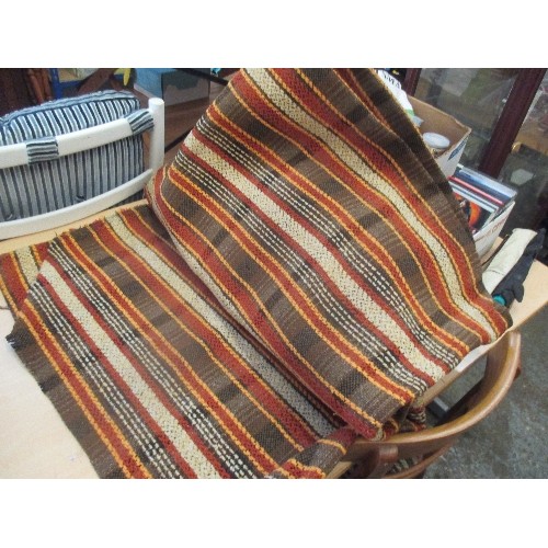 321 - A RETRO RUG AND RETRO FABRIC IN  ORANGE / BROWN / RUST  WEAVE