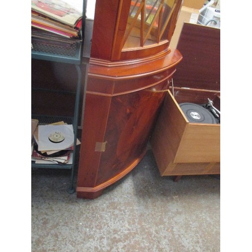 342 - BURR WALNUT BOW FRONTED CORNER CUPBOARD