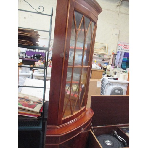 342 - BURR WALNUT BOW FRONTED CORNER CUPBOARD