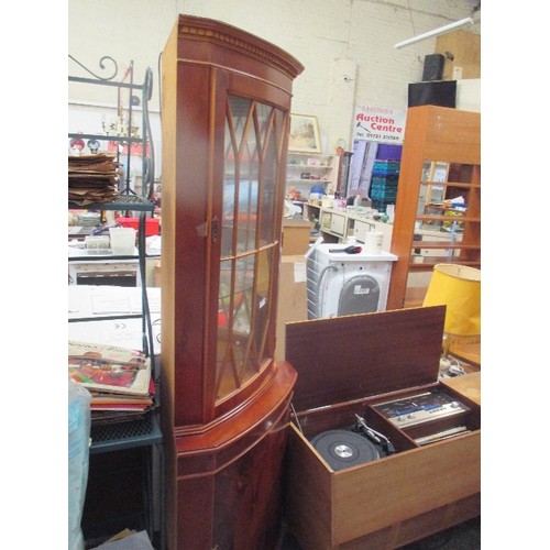 342 - BURR WALNUT BOW FRONTED CORNER CUPBOARD