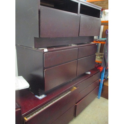 362 - FOUR TAPELY DARK WOOD WALL UNITS AND DRAWERS INC SIDEBOARD 167CM X 53CM X 68CM