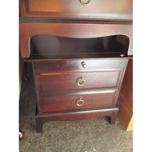 351 - TWO STAG FURNITURE BEDSIDE CUPBOARDS WITH SLIDES - BRASS HANDLES AND KNOBS