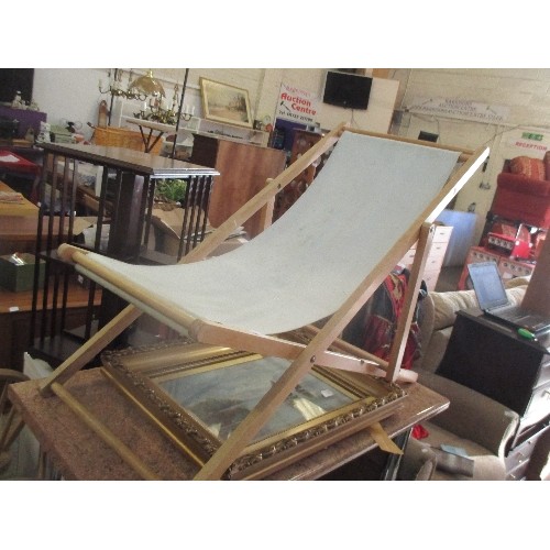 344 - VINTAGE CANVAS AND WOOD DECKCHAIR