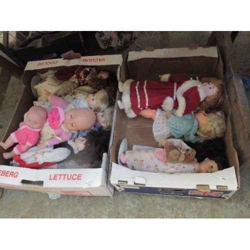 335 - TWO BOXES OF DOLLS INC CHINA HEAD COLLECTORS DOLLS, TOY DOLLS, BABY DOLLS ETC