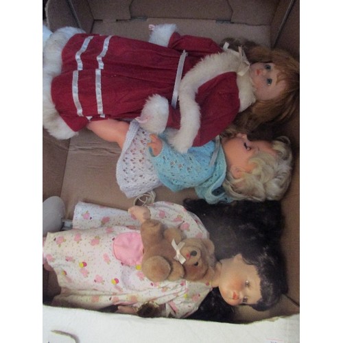 335 - TWO BOXES OF DOLLS INC CHINA HEAD COLLECTORS DOLLS, TOY DOLLS, BABY DOLLS ETC