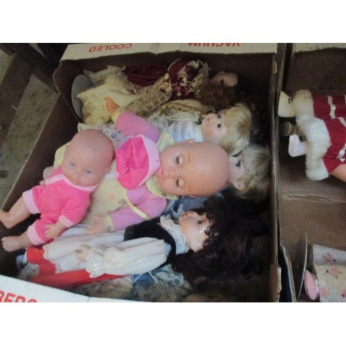 335 - TWO BOXES OF DOLLS INC CHINA HEAD COLLECTORS DOLLS, TOY DOLLS, BABY DOLLS ETC