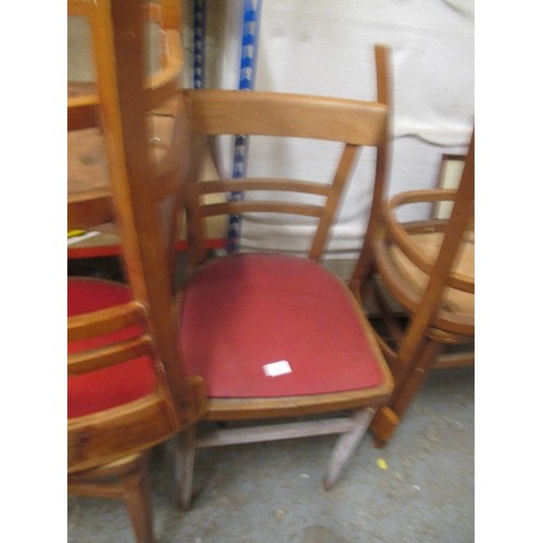 388 - 7 X VINTAGE BEECH CHAIRS WITH RED DROP IN SEATS