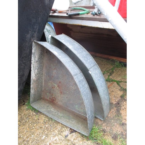 415 - TWO VINTAGE QUARTER CIRCLE GALVANISED TROUGHS