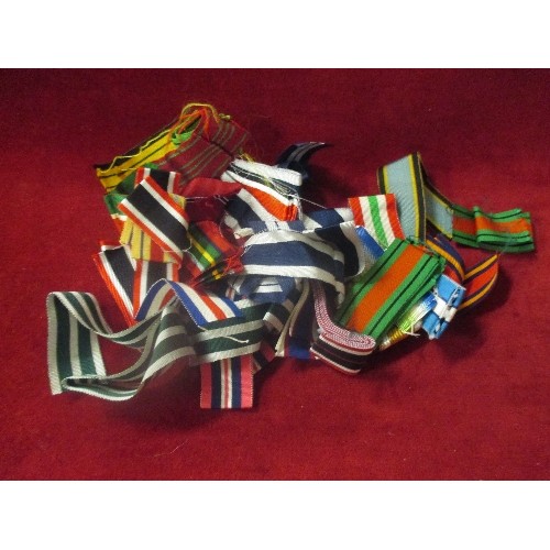 12 - A BOX OF MEDAL RIBBONS - MANY DIFFERENT TYPES