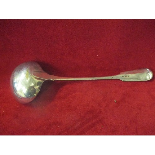 26 - A LARGE EDWARDIAN SILVER PLATED FIDDLE PATTERN LADLE BY BENETFINK & CO LONDON - 35CM