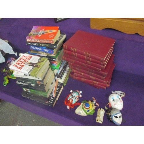 146 - LARGE MIXED LOT OF FURNITURE, PICTURES, BOOKS, TURTLE COLLECTION, WALL MASK COLLECTION ETC