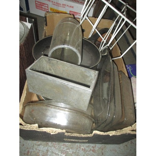 331 - TWO BOXES OF KITCHENWARE INC PYREX, JUGS, FRYING PAN ETC