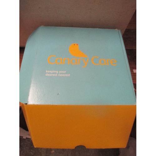 336 - CANARY CARE BOX AND CONTENTS - SENSORS, MAGNETS, VISITOR CARDS ETC