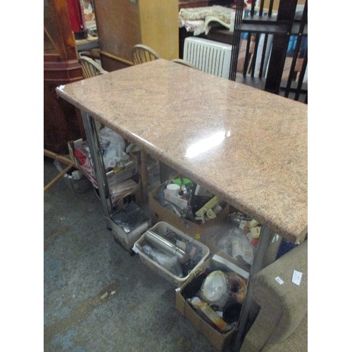 346 - MODERN KITCHEN STAND ALONE WORKTOP / BREAKFAST BAR /TABLE - MOTTLED SAND WORKTOP WITH CHROME PLATED ... 