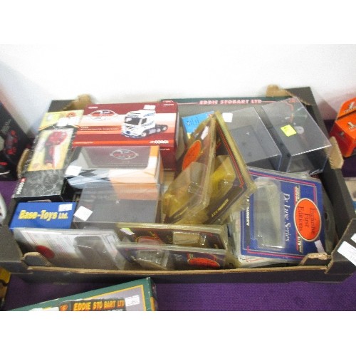 114 - LARGE BOX OF EMPTY MODEL BOXES X 28, ALSO A PLASTIC MODEL CAR CARRIER.