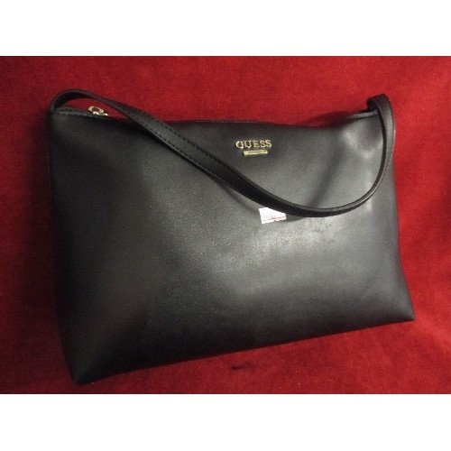 78 - BLACK 'GUESS' ZIPPED HANDBAG, WITH SHOULDER STRAP.