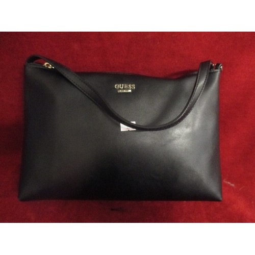 78 - BLACK 'GUESS' ZIPPED HANDBAG, WITH SHOULDER STRAP.