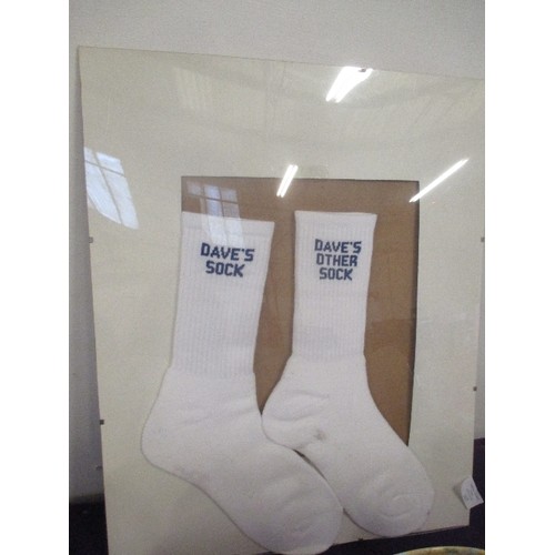 107 - FRAMED SOCKS. 'DAVES'S SOCK & DAVE'S OTHER SOCK'!!!