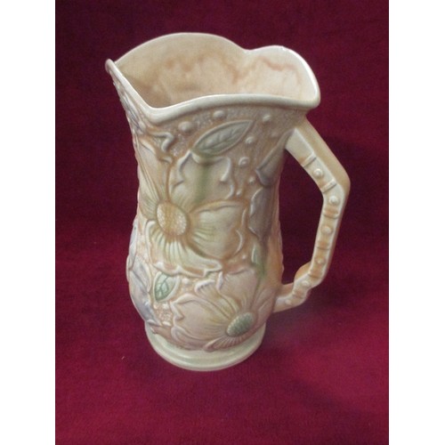 122 - LOVELY VINTAGE 1930'S PRICE KENSINGTON WARE 'SUNFLOWER' FLORAL RELIEF JUG.