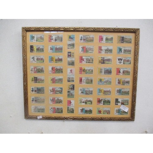 150 - INTERESTING COLLECTION OF 45 VINTAGE CIGARETTE/TEA-CARDS, DISPLAYED IN A GILT FRAME. EACH DEPICTS A ... 