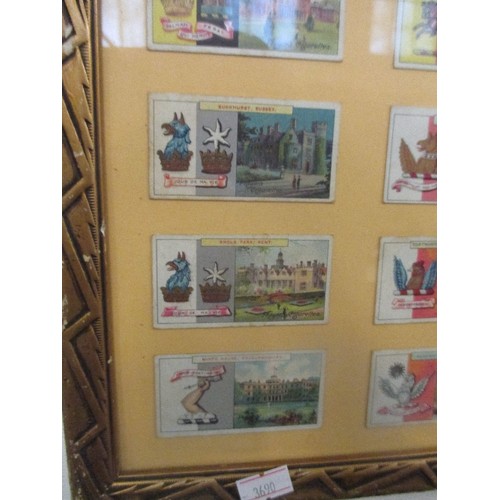 150 - INTERESTING COLLECTION OF 45 VINTAGE CIGARETTE/TEA-CARDS, DISPLAYED IN A GILT FRAME. EACH DEPICTS A ... 