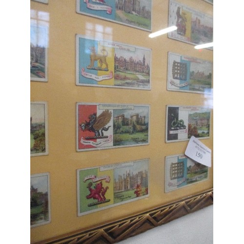 150 - INTERESTING COLLECTION OF 45 VINTAGE CIGARETTE/TEA-CARDS, DISPLAYED IN A GILT FRAME. EACH DEPICTS A ... 