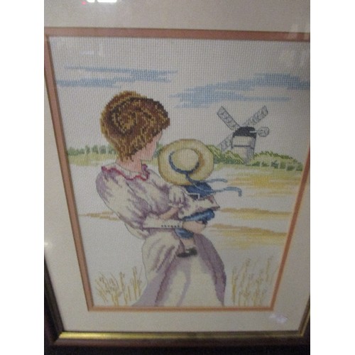 179 - 4 FRAMED/GLAZED CROSS-STITCH/ TAPESTRY PICTURES. 2 OF WHICH FEATURE JAPANESE WOMEN IN TRADITIONAL CO... 