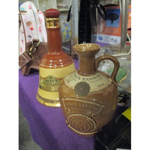 190 - BREWERY BRANDED ITEMS, KINGS RANSOM DECANTER, BELLS WHISKEY BELL DECANTER [BOTH EMPTY] ALSO 2 BRANDE... 