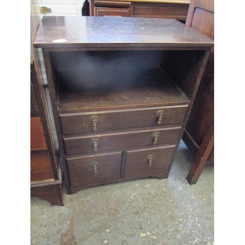 316 - VINTAGE SOLID OAK CHEST WITH SHELF, DRAWERS AND CUPBOARD