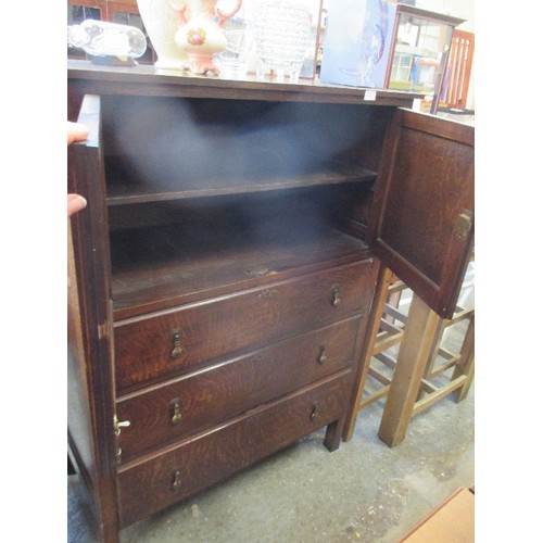 317 - 1930'S OAK TALLBOY WITH CUPBOARD AND THREE DRAWERS- PANELLED DOORS AND SIDES - 95CM W X 48D X 133CM ... 