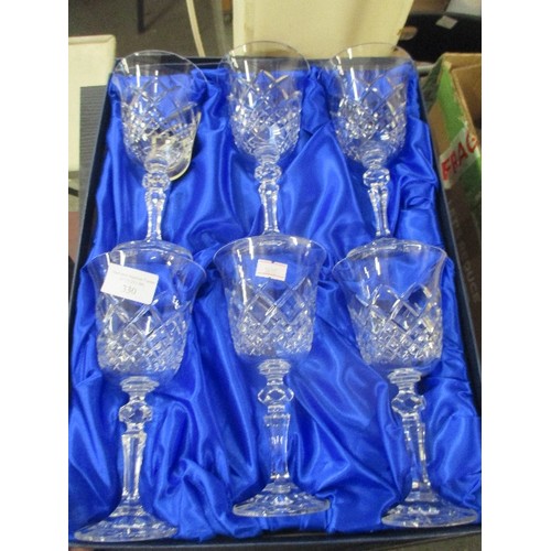 330 - SET OF 6 BOHEMIA CRYSTAL BY HENRY MARCHANT LARGE WINE GLASSES - ORIGINAL BOX